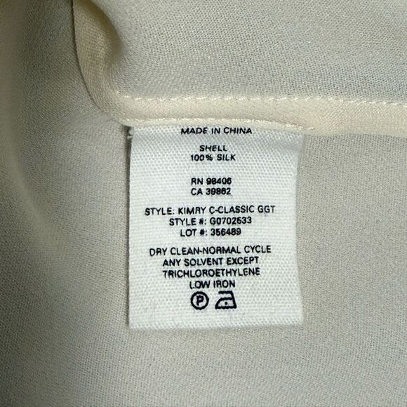 Theory Silk Bell Sleeve Tie Neck Blouse. Relaxed fit. Size S. Off White/Black. - Picture 5 of 5